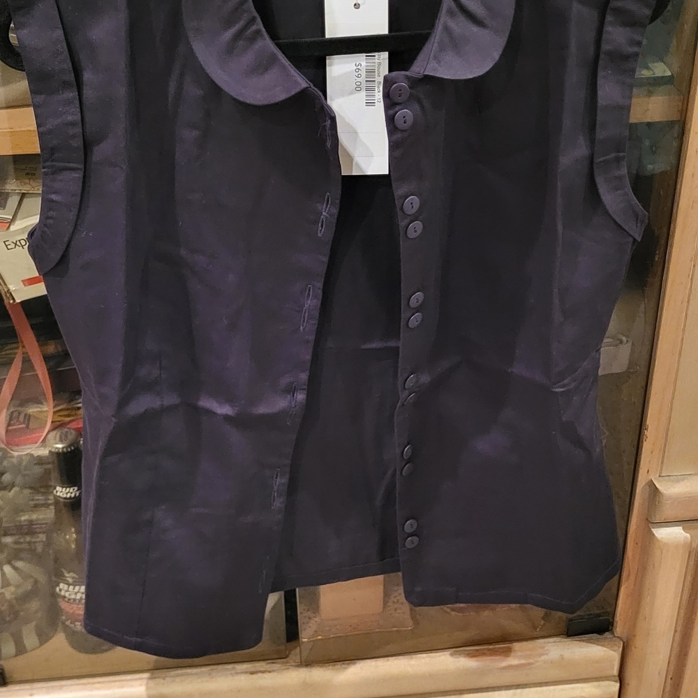 Unique Vintage 50s style black button front short sleeve blouse. New with tags - Picture 4 of 5